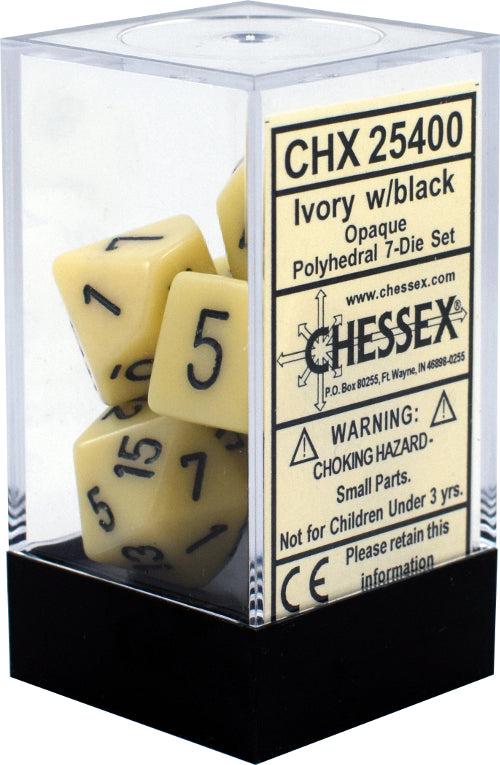 Chessex Dice: Opaque Ivory/Black Polyhedral 7-die Set