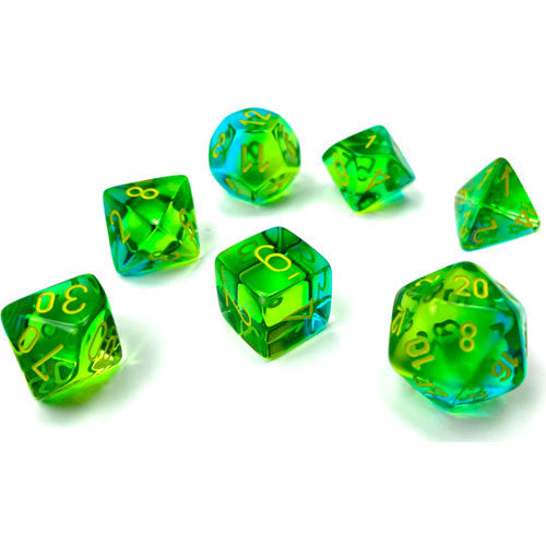 Chessex Dice: Gemini Translucent Green-Teal/Yellow Polyhedral 7-die Set