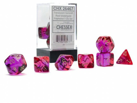 Chessex Dice: Gemini Translucent Red-Violet/Gold Polyhedral 7-die Set