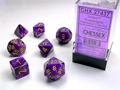 Chessex Dice: Vortex Purple/Gold Polyhedral 7-die Set