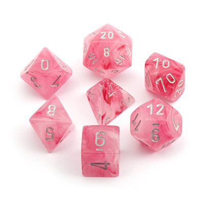 Chessex Dice: Ghostly Glow Pink/Silver Polyhedral 7-die Set