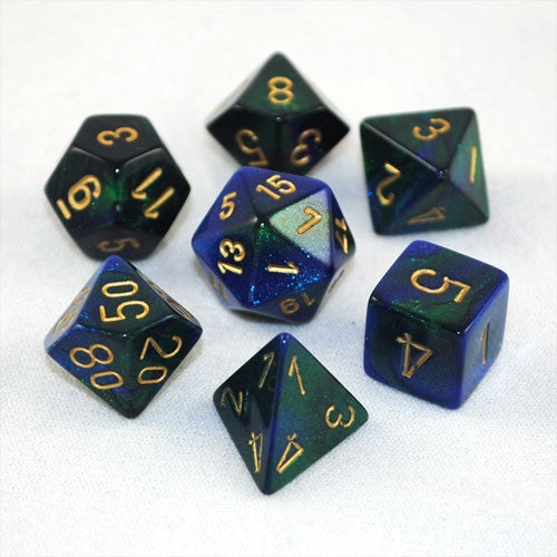 Chessex Dice: Gemini Blue-Green/Gold Polyhedral 7-die Set