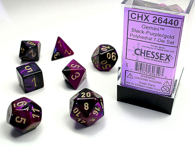 Chessex Dice: Gemini Black-Purple/Gold Polyhedral 7-die Set