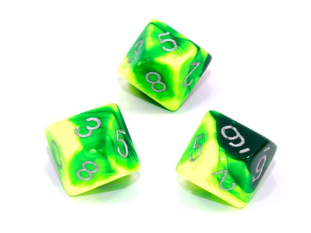 Chessex Dice: Gemini Green-Yellow / Silver 10D10