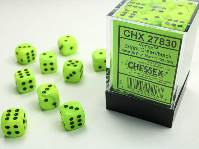 Chessex Dice: Vortex Bright Green/Black 36D6