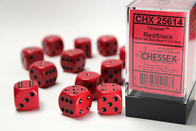 Chessex Dice: Opaque Red/Black 12D6