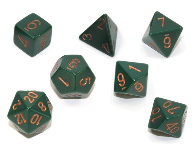 Chessex Dice: Opaque Dusty Green/Copper Polyhedral 7-die Set