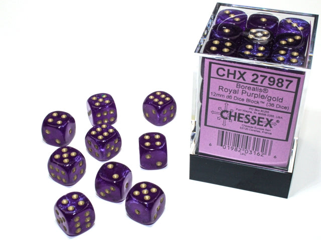 Chessex Dice: Borealis Royal Purple/Gold 36D6