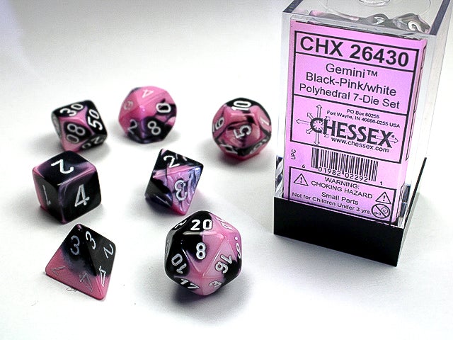 Chessex Dice: Gemini Black-Pink/White Polyhedral 7-die Set