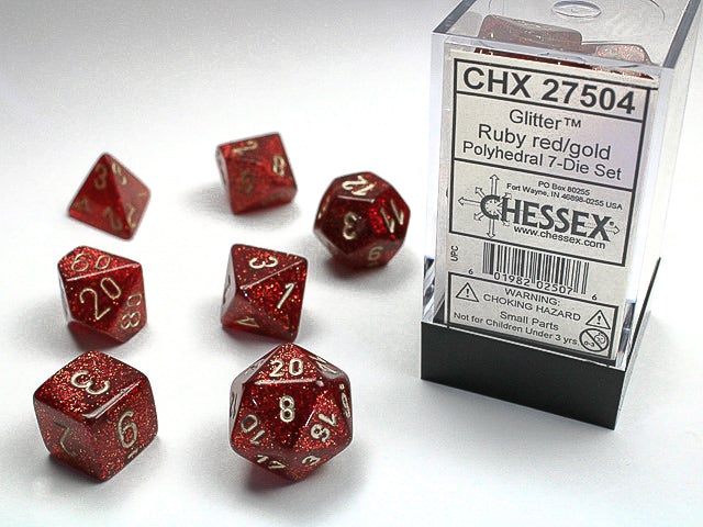 Chessex Dice: Ruby Red/Gold Polyhedral 7-die Set