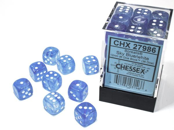Chessex Dice: Borealis Sky Blue/White 36D6 Luminary