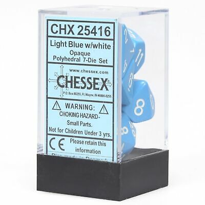 Chessex Dice: Opaque Light Blue/White Polyhedral 7-die Set