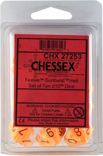 Chessex Dice: Festive Sunburst / Red 10D10