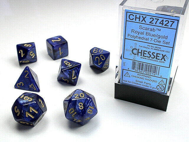 Chessex Dice: Scarab Royal Blue/Gold Polyhedral 7-die Set